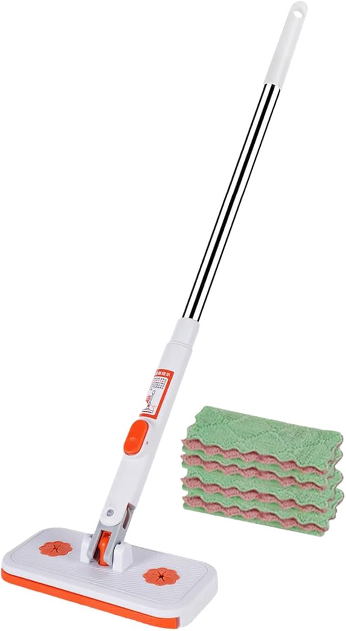Mini Mop Set with Locking Head &amp Snap Grip | Reusable Washable Pads for Wet or Dry Dusting | Clean Under Furniture Corners Baseboards &amp Multi-Surface Floors (3PC-Orange)