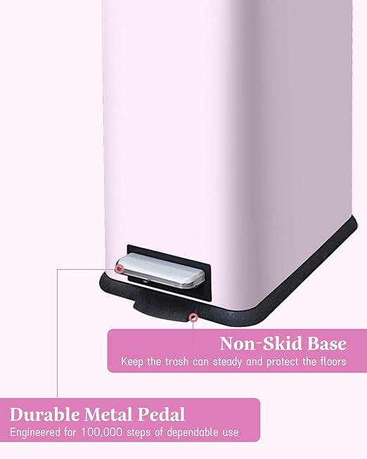 1.3 Gallon Trash Can with Removable Inner Bucket Pink Trash Can with Soft Close lid Stainless Steel Step Pedal Garbage Can for Bathroom Living Room