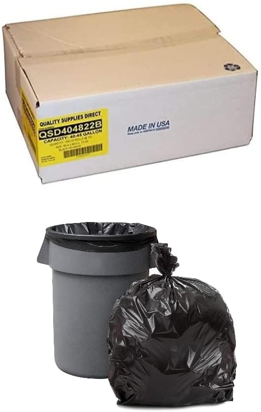 Trash Bags Black 40-45 Gallon 40 x 48 - (150 Count) High Density Rolls Black 22 Microns (Heavy Duty Trash Liners) | Black Multi-Use Garbage Bags | Bulk Package | Made in USA | $ Savings $