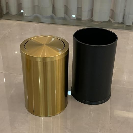 9 Liter/2.4 Gallon Gold Trash can with Swing lid Brass Small Trash can Gold Trash Bin with Lid for Office Living RoomBathroomRestaurant Bathroom