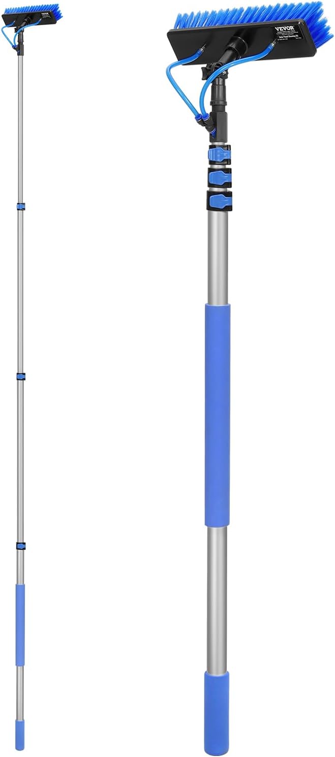 VEVOR Water Fed Pole Kit 20FT Solar Panel Cleaning Pole with Extendable Handle 180° Rotatable Brush Head &amp 65.6FT Hose Household &amp Outdoor Window Cleaner Tool for Caravan Solar Panel Deck