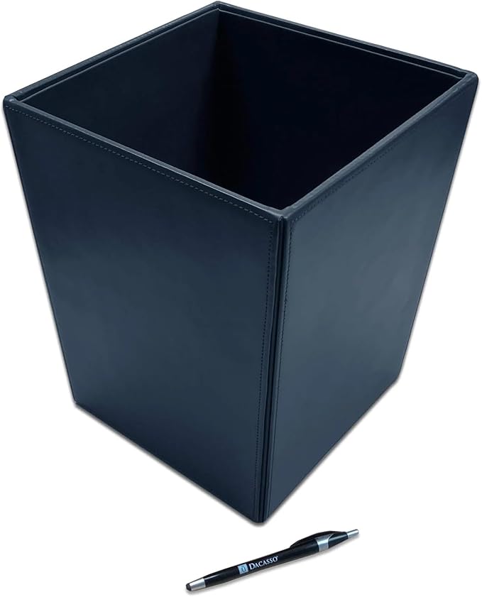 Dacasso Bonded Leather Waste Basket - Luxury Waste Basket (Navy Blue 14 QT)