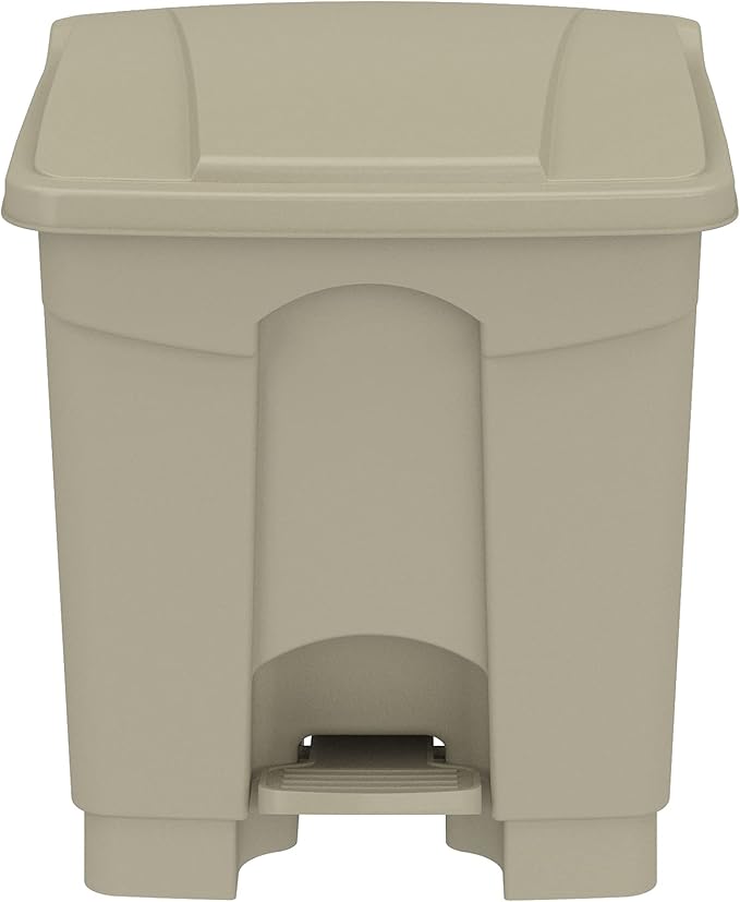 Safco Step-On Indoor Plastic Trash Can Hands-Free Disposal 8 Gallon Tan