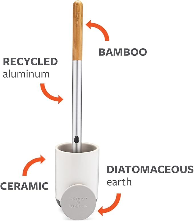 Full Circle Scrub Queen Bathroom Toilet Brush with Ceramic Holder and Instant-Dry Coating for Mold &amp Mildew Prevention More Hygenic Toilet Cleaning Scrubber Replaceable Head White