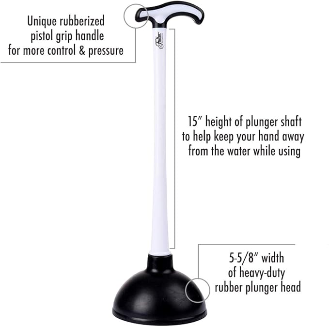 Fuller Brush Bowl Brush &amp Plunger in Caddy Set– 16-Inch Long Handle Brush – Pistol Grip Rubberized Plunger Wide Base Caddy Bathroom Rim Trap Cleaner (Pack of 1)