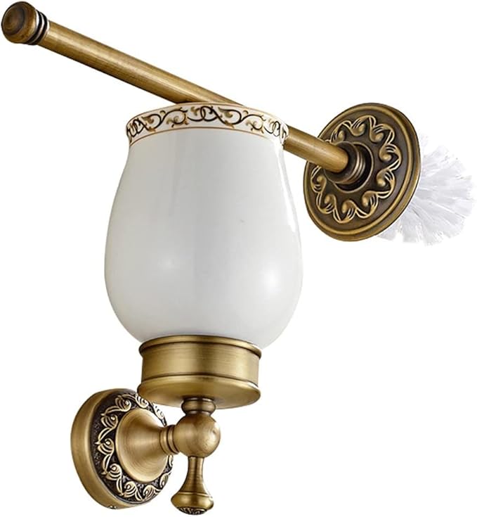 Leyden Antique Brass Toilet Brush Holder Retro Toilet Brush Organizer with Ceramic Cup