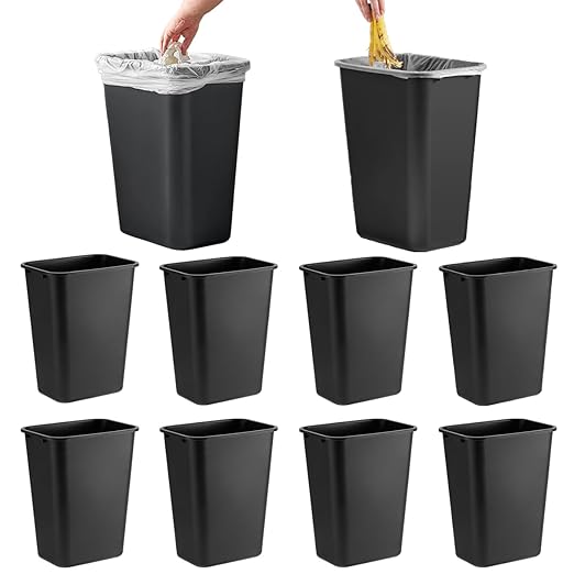 10 Pack Recycle Wastebasket 41 Qt./10 Gallon Rectangular Wastebasket/Trash Can Kit - Space Saving Recycling Bin Narrow Spaces in Commercial Kitchen Home Office and Dorm - Black