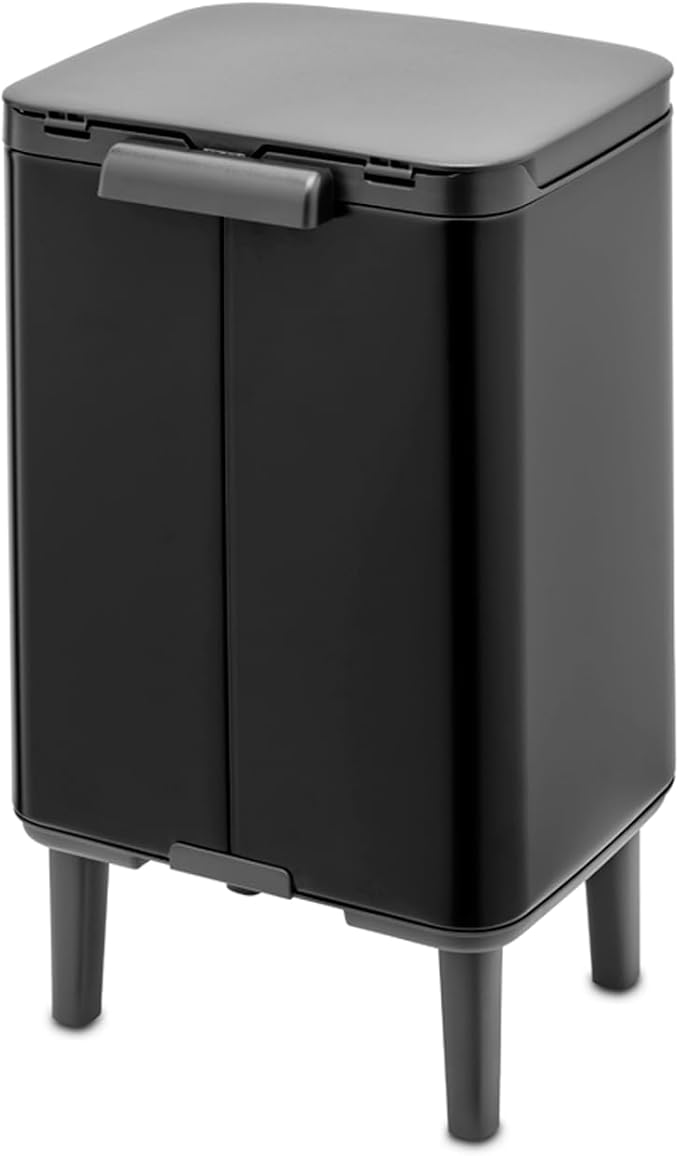 Brabantia Bo Small Lift-Open Trash Can with Raised Legs | 1.8 Gal / 7L | Matt Black | Free Standing Bedroom Bathroom Nursery Trash Can Removable Inner Bucket Non-Slip Feet | + Trash Bags