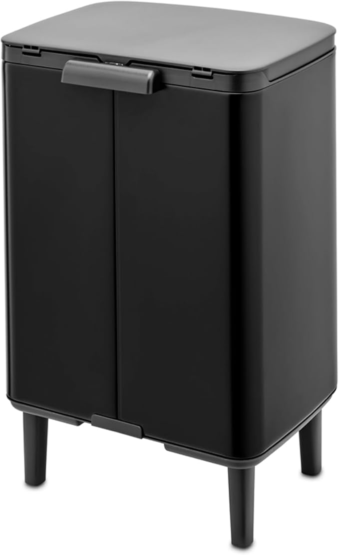 Brabantia Bo Small Lift-Open Trash Can with Raised Legs | 3.2 Gal / 12L | Matt Black | Free Standing Bedroom Bathroom Nursery Trash Can Removable Inner Bucket Non-Slip Feet | + Trash Bags