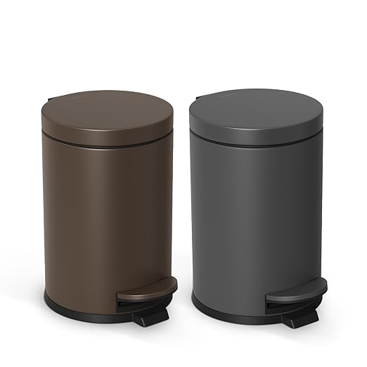 Cesun 1.2 Gallons Small Brown Trash Can Bathroom Garbage Can with Lid and Foot Pedal Mini Round Wastebasket for Bathroom Bedroom Office 4.5 Liters / 1.2 Gallons Brown