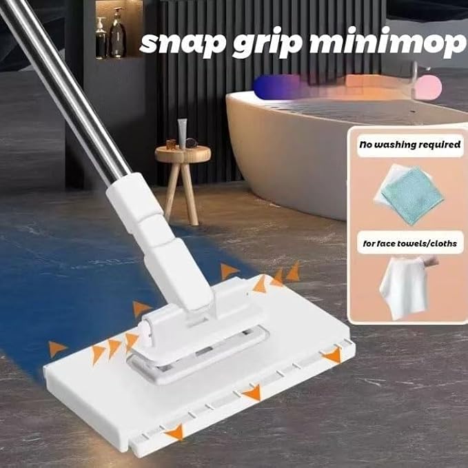 Disposable Dust Mop with 10 Reusable Cloths Lazy Mop Click On Design for Wet &amp Dry Floor Cleaning Adjustable Handle for Home Kitchen Bathroom