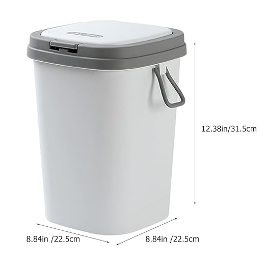 Press Type Trash Can with Lid 13L Gray Plastic Wastebasket for Bathroom Kitchen Living Room Compression Garbage Bin for Home Use