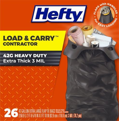 Hefty Heavy Duty Trash Bags Large | 42 Gallon | For Contractors | 26 Count Pack of 2