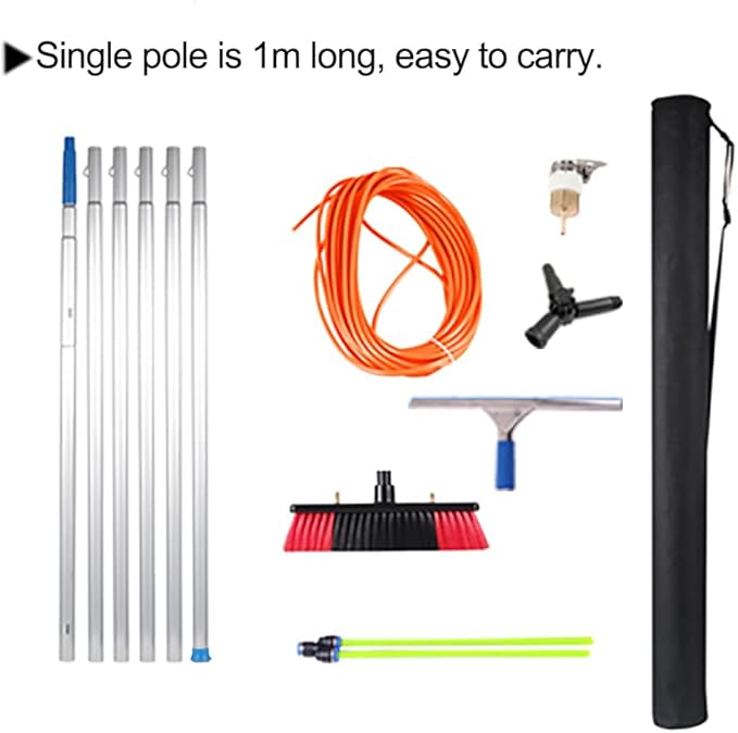 Water Fed Pole Window Cleaning Kit 6m Long Pole with Squeegee and 30cm Brush Ideal for Conservatory Roof and Solar Panel Cleaning
