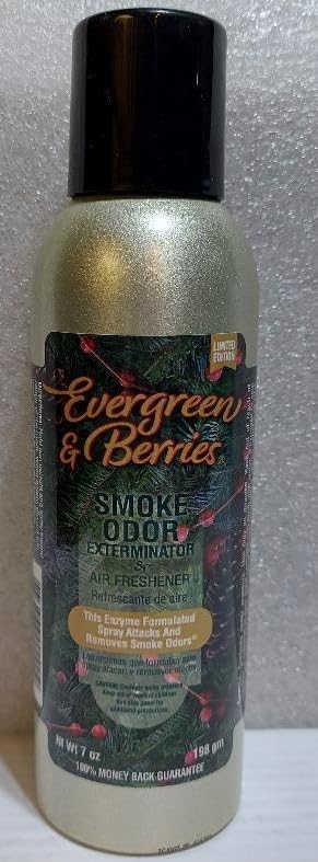 Smoke Odor Exterminator 198 gm/ 7 oz Large Spray Evergreen &amp Berries Set of Three Cans. Assortment (3) Includes Evergreen &amp Berries Just Like Home and Happy Daze.