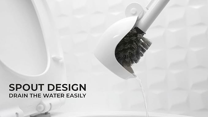 ELYPRO Toilet Brush with Holder – Drip-Free Hygienic Bathroom Scrubber with No-Drip Caddy Built-in Spout Fast-Drying Ventilated Design Compact Toilet Cleaner for RV Boat Home – White
