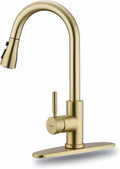 WEWE Gold Kitchen Faucet with Pull Down Sprayer Single Handle Brushed Gold Kitchen Sink Faucets Stainless Steel Brass Copper Commercial RV 1 or 3 Hole Champagne Bronze