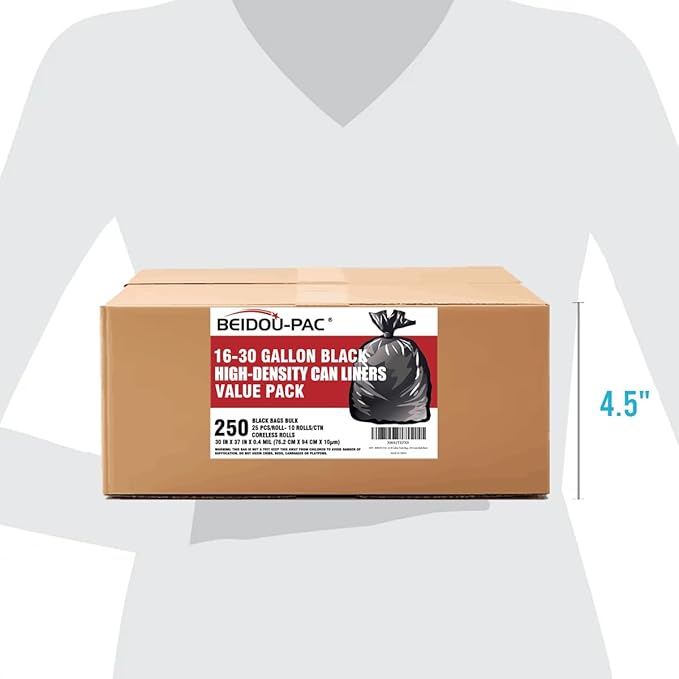 30 Gallon Trash Bags 250 Count Black Garbage bags Multi-purpose Trash Can Bin Liners for Bathroom Office Industrial Commercial Janitorial Municipal Recycling