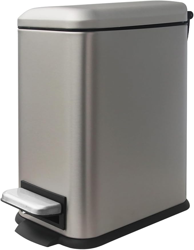 Bathroom Trash Can with Lid5 Liter / 1.3 Gallon Small Trash Can with Removable Liner Soft Close lid &amp Step Pedal Stainless Steel Trash Bin for BathroomBedroomHome Office Kohler Grey