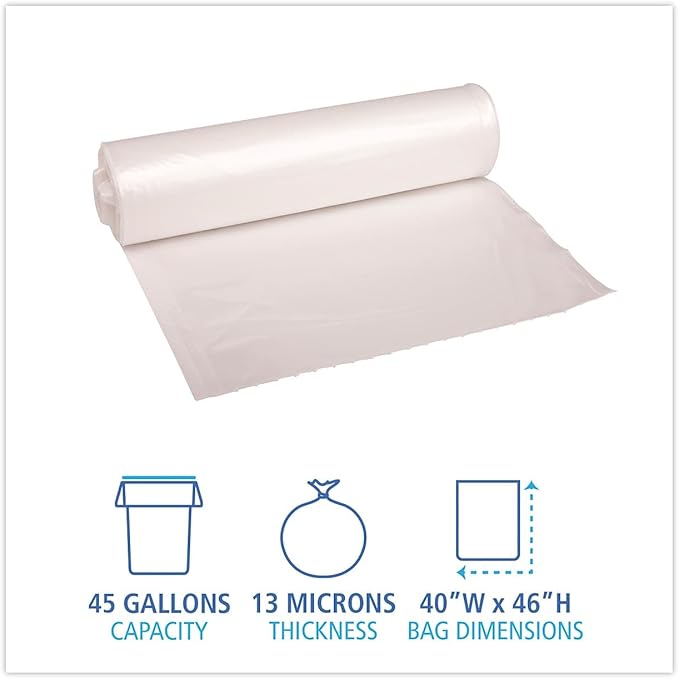 Boardwalk 404616 Waste Can Liners 40-45gal 40 X 46 13 Microns Natural 25 Bags/roll10/carton