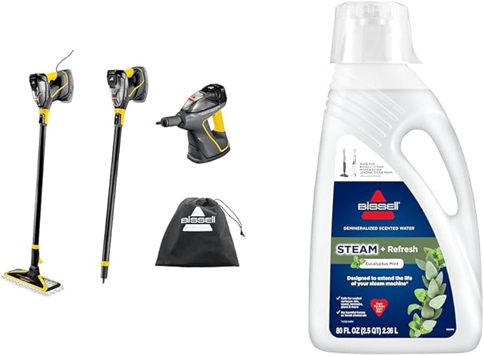 BISSELL Power Steamer Heavy Duty 3-in-1 Steam Mop and Handheld SteamShot + Eucalyptus Mint Steam Water 80 oz 1392F