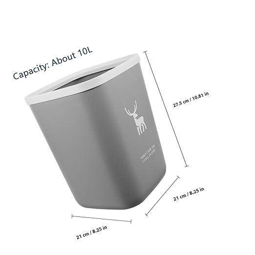 Garneck Gray No Lid Trash Can for Bedroom Bathroom Office Compact Wastebasket with Stable Structure Wear-Resistant Garbage Container for Home Kitchen Hotel Use