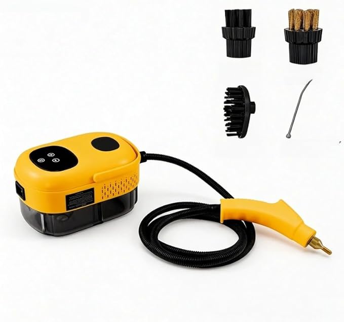 PowerSteam Pro 2500W Multi-Surface Steam Cleaner 3.0 BAR High-Pressure 15-Second Fast Heat-Up with 6 Attachments for Grills Kitchen Floors Cars and Sanitization (Yellow)