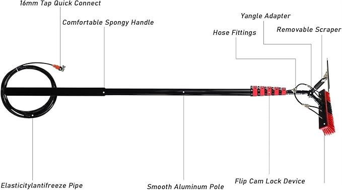Telescopic Cleaning BrushTelescopic Hydrocleaner3m-12m Water-fed BrushGlass Wall CleaningWindow Cleaning KitCleaning Photovoltaic and Solar Panelswith SqueegeeWashing Trucks(9M/30FT)