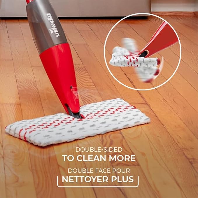 Vileda Promist Max Spray Mop - 360 Degree Swivel Red Cotton Head Multiple Surfaces
