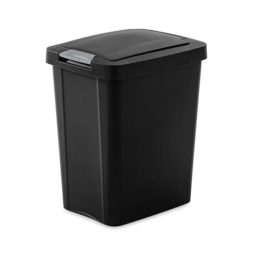 Sterilite 7.5 Gallon TouchTop Wastebasket with Lid That Opens with Touch Conceals Trash in The Kitchen Bathroom Mudroom or Office Black 12-Pack