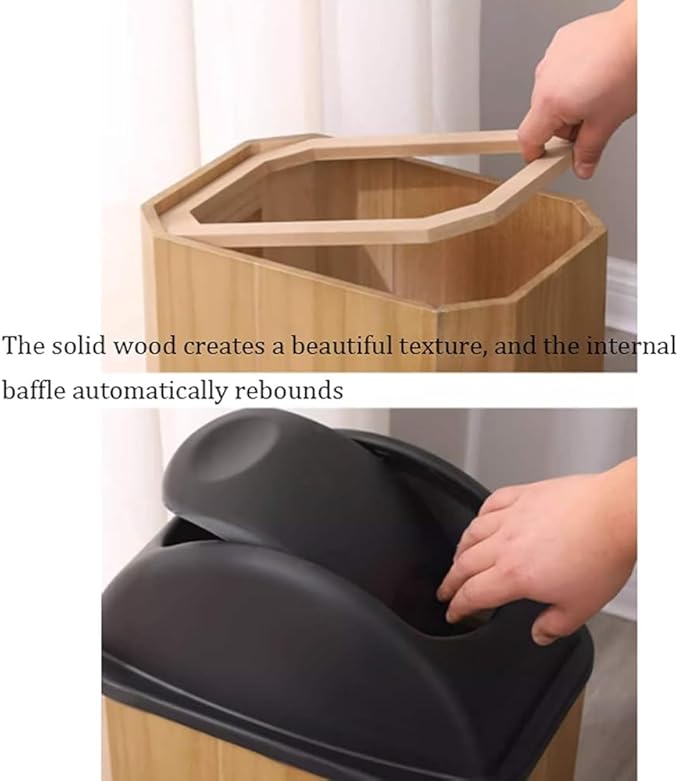 Home Commercial Luxury Wastebasket Garbage Container Bin Wooden Trash Can with Lid for Bathroom Kitchen Home Office 48L (Size:28LColor:Wood Color)