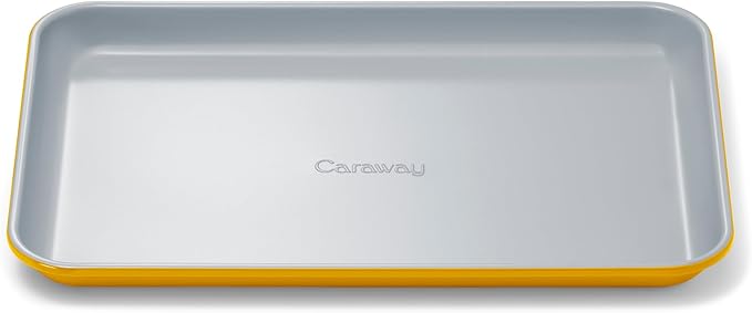 Caraway Nonstick Ceramic Small Baking Sheet (9x13”) – Non-Toxic PTFE &amp PFOA Free – Oven Safe – Aluminized Steel Core – Mini Sheet Pan for Baking Roasting &amp More - Marigold