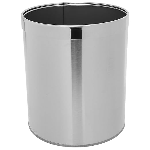 Alipis Stainless Steel Trash Bin Round Wastebasket Single Layer Kitchen Garbage Can Bathroom Litter Box for Home Use