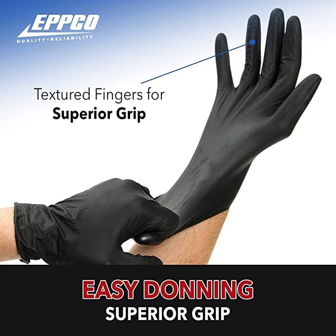DENCO DISTRIBUTING INC. Grease Bully Nitrile Gloves - 6MIL - Black - Powder &amp Latex Free - 1000 Count - 10 Boxes