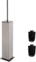 Toilet Brush and Holder Floor Standing Brushed Nickel with 2 Replaceable Heads Freestanding Toilet Bowl Brush with Removable Liner and Splash Guard Modern Square Design