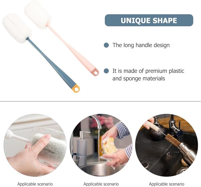 2 Pcs Portable Bottle Cleaning Tool Kitchen Long Handle (Assorted Color)