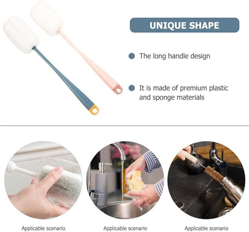 2 Pcs Portable Bottle Cleaning Tool Kitchen Long Handle (Assorted Color)
