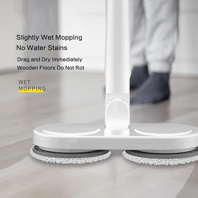 Cordless Electric Mop Scrubber Floor Cleaners Electric Spin Mop with Water Tank and Spray 60 min-Running Powerful Hardwood Electric Floor Cleaner Machine for Hard Floor Tile (White)