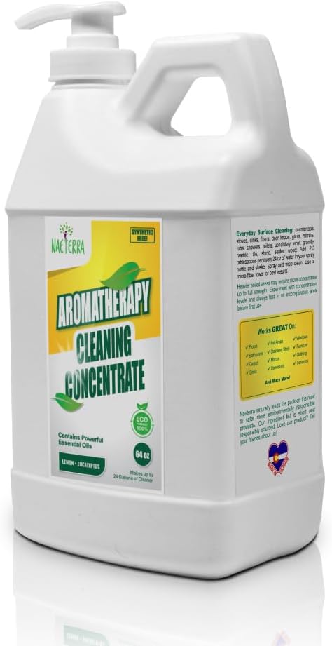 Naeterra Aromatherapy Cleaning Concentrate – Lemon &amp Eucalyptus | Ultra-Concentrated Plant-Based Household Cleaner | Half Gallon Makes 24 Gallons | Non-Toxic &amp Biodegradable