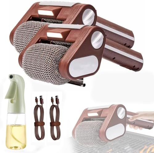 Cordless Rechargeable BBQ Grill Cleaner - 350 RPM Electric Tool with 304 Stainless Steel Power Roller No Tangles No Preheating Effortless Cleaning Solution for Grilling Enthusiasts