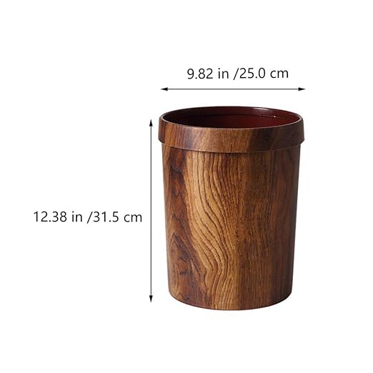 LIFKOME Wood Trash Can Round Wooden Wastebasket Rustic Wastebasket Bin for Home Office Kitchen 4.3 Gallons 25 X 31.5 CM