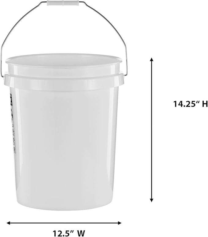 United Solutions 5 Gallon Bucket - 3 Pack White Heavy Duty BPA-Free Plastic Bucket Comfortable Handle Easy to Clean Perfect for on The Job Home Improvement or Household Cleaning