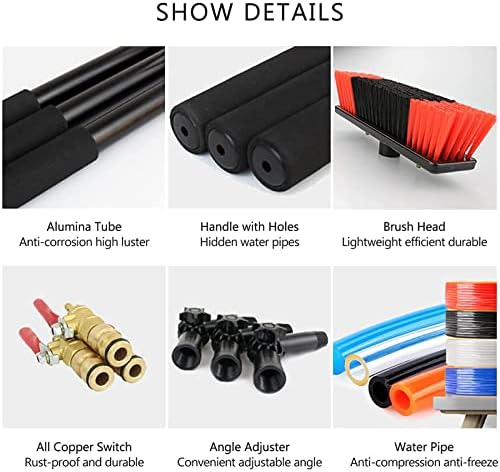 Glass Cleaning Brush Home Water Fed Telescopic Pole Kit Solar Panel Brush Rotating for Photovoltaic PanelSolar Panel Cleaner Window Cleaning Pole 11m Extension Pole Squeegee Window Washer C
