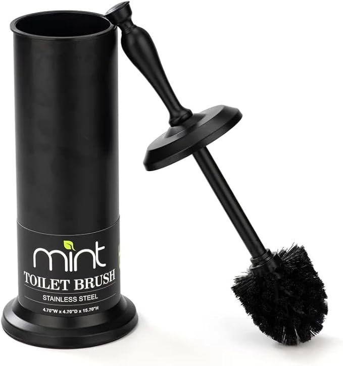 J&ampV TEXTILES Toilet Brush Toilet Bowl Brush with Extra Long Handle Durable Bristles Toilet Scrubber and Covered Holder for Toilet Brush Set for Bathroom Cleaning (Matte Black)