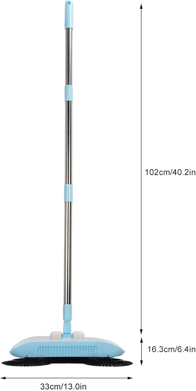 Hand Push Floor Sweeper 2 in 1 Vacuum Cleaner Household Sweeper Mopping Machine 180 Degree Rotating Electric Floor Mops for Wooden Marble Tile (Blue)