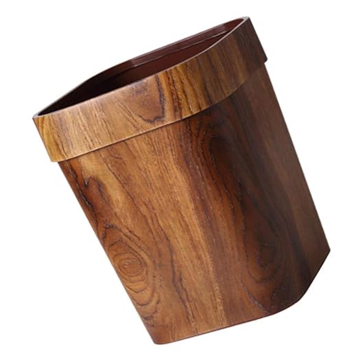 LIFKOME Office Trash Cans Retro Trash Can Wood Small Square Wastebasket Garbage Container Bin Imitated Wood Waste Bin Trash Can Pail for Bathroom Bedroom Kitchen Home Office 14L Ornament Container