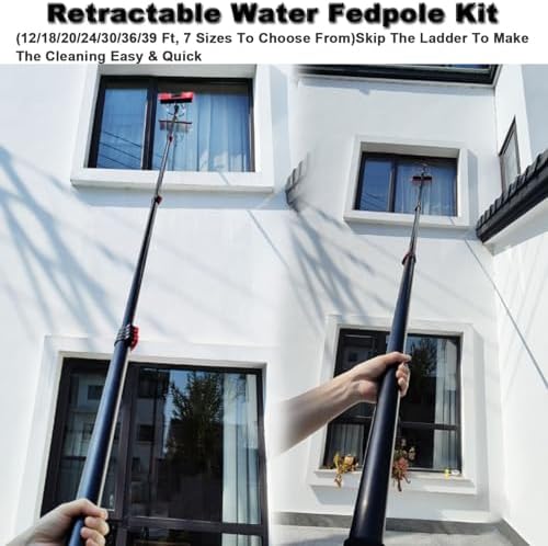Water Fed Pole Kit 12-39 Feet Water Fed Cleaning Brush with Squeegee &amp Telescopic Brush Window Cleaner &amp Solar Panel Cleaning System Washing Kit for High Window36FT/10