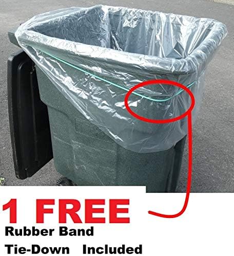 96 Gallon CLEAR Super Big Mouth Trash Bags - 2-MIL - 5-PACK Plus 1 Free Rubber Band Tie-Down