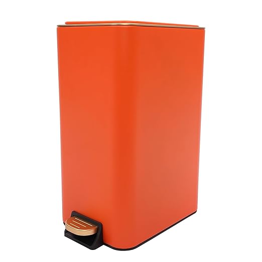 12L Slim Step Trash Can with Lid Soft Close 15.5 x 12 x 8.6in Size Stainless Steel Trash Bin Rectangular Wastebaskets Bin for Living Room Bedroom Office (Orange)