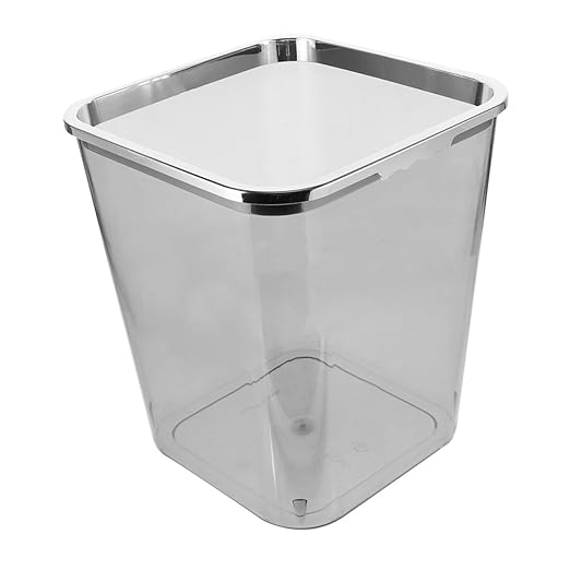 Large Transparent Plastic Garbage Can with Electroplated Press Ring Sturdy PP Bathroom Trash Bucket for Home Kitchen Office Living Wastebasket with Wide Opening